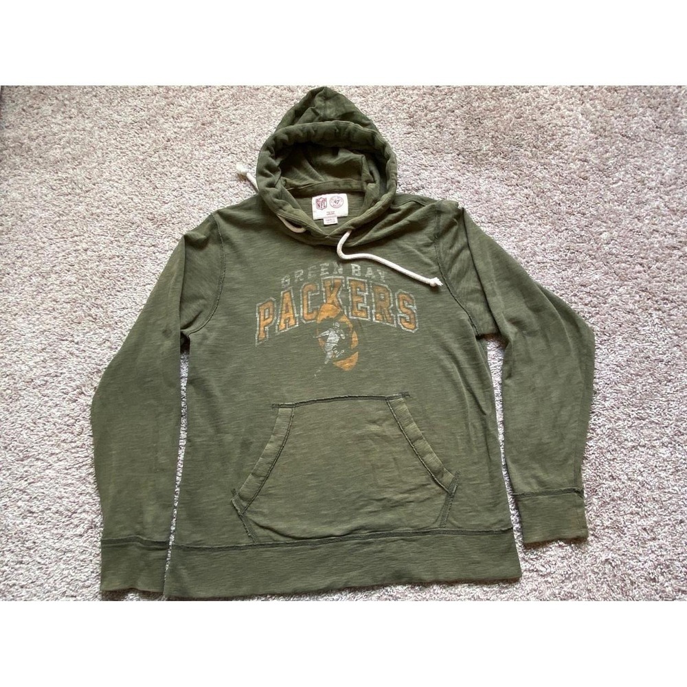 NFL 47 Brand Green Bay Packers Hoodie Sweatshirt Distressed Grunge